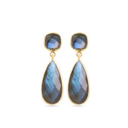 Pendientes Plata Dorada Mujer PEM0301DOLA Colgante Piedras Minerales Labradorita