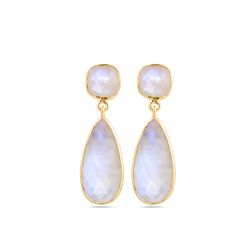 Pendientes Plata Dorada Mujer PEM0301DOPL Colgante Piedras Minerales Piedra Luna