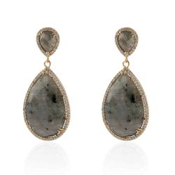 Pendientes Plata Dorada Mujer 20x30mm PEZ0013DOLA Aro Colgante Piedra Mineral Labradorita