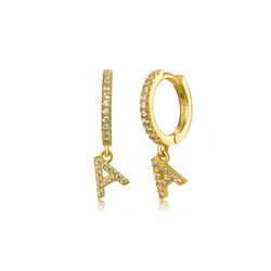 Pendientes Plata Dorada Mujer PEZ0392DOA Aro C. Colgante Letra A & Circonitas