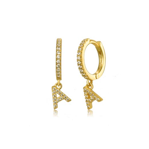 Pendientes Plata Dorada Mujer PEZ0392DOA Aro C. Colgante Letra A & Circonitas