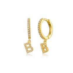 Pendientes Plata Dorada Mujer PEZ0392DOB Aro C. Colgante Letra B & Circonitas