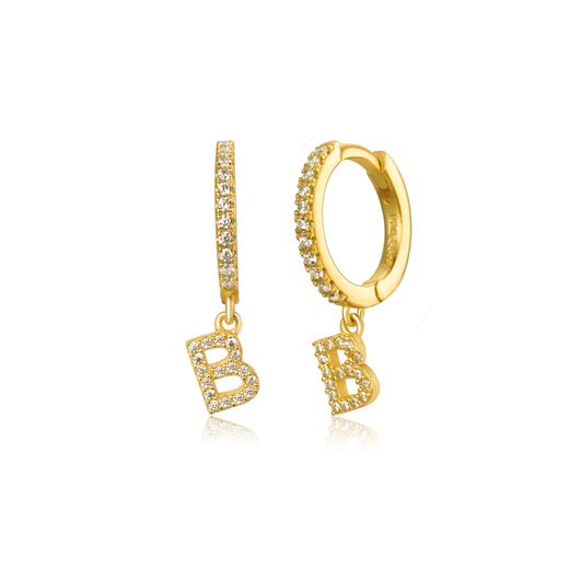 Pendientes Plata Dorada Mujer PEZ0392DOB Aro C. Colgante Letra B & Circonitas