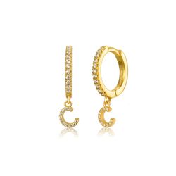 Pendientes Plata Dorada Mujer PEZ0392DOC Aro C. Colgante Letra C & Circonitas
