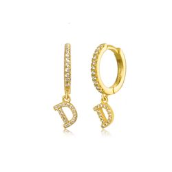 Pendientes Plata Dorada Mujer PEZ0392DOD Aro C. Colgante Letra D & Circonitas