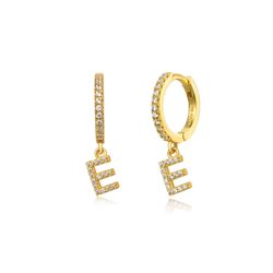 Pendientes Plata Dorada Mujer PEZ0392DOE Aro C. Colgante Letra E & Circonitas