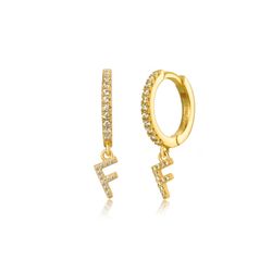 Pendientes Plata Dorada Mujer PEZ0392DOF Aro C. Colgante Letra F & Circonitas
