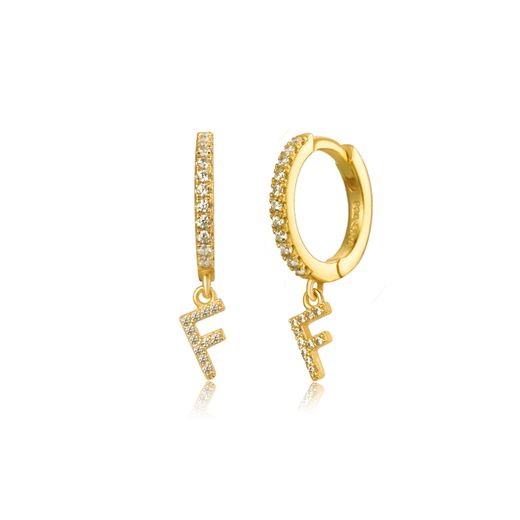 Pendientes Plata Dorada Mujer PEZ0392DOF Aro C. Colgante Letra F & Circonitas