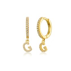 Pendientes Plata Dorada Mujer PEZ0392DOG Aro C. Colgante Letra A & Circonitas