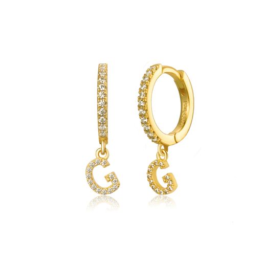 Pendientes Plata Dorada Mujer PEZ0392DOG Aro C. Colgante Letra A & Circonitas