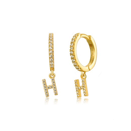 Pendientes Plata Dorada Mujer PEZ0392DOH Aro C. Colgante Letra H & Circonitas