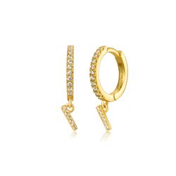 Pendientes Plata Dorada Mujer PEZ0392DOI Aro C. Colgante Letra I & Circonitas
