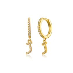 Pendientes Plata Dorada Mujer PEZ0392DOJ Aro C. Colgante Letra J & Circonitas