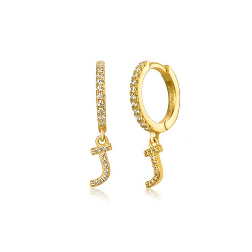 Pendientes Plata Dorada Mujer PEZ0392DOJ Aro C. Colgante Letra J & Circonitas