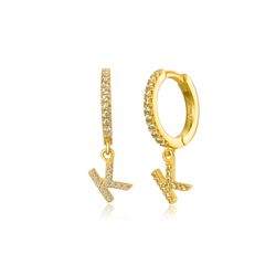 Pendientes Plata Dorada Mujer PEZ0392DOK Aro C. Colgante Letra K & Circonitas