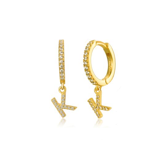 Pendientes Plata Dorada Mujer PEZ0392DOK Aro C. Colgante Letra K & Circonitas