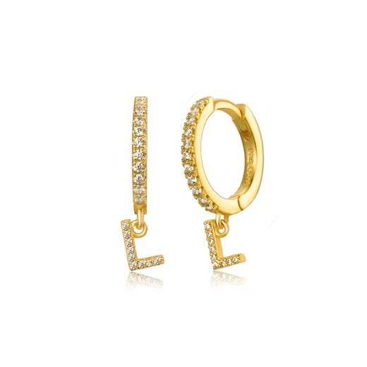 Pendientes Plata Dorada Mujer PEZ0392DOL Aro C. Colgante Letra L & Circonitas