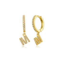 Pendientes Plata Dorada Mujer PEZ0392DOM Aro C. Colgante Letra M & Circonitas