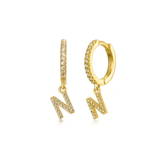 Pendientes Plata Dorada Mujer PEZ0392DON Aro C. Colgante Letra N & Circonitas