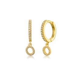 Pendientes Plata Dorada Mujer PEZ0392DOO Aro C. Colgante Letra O & Circonitas