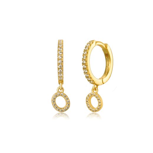 Pendientes Plata Dorada Mujer PEZ0392DOO Aro C. Colgante Letra O & Circonitas