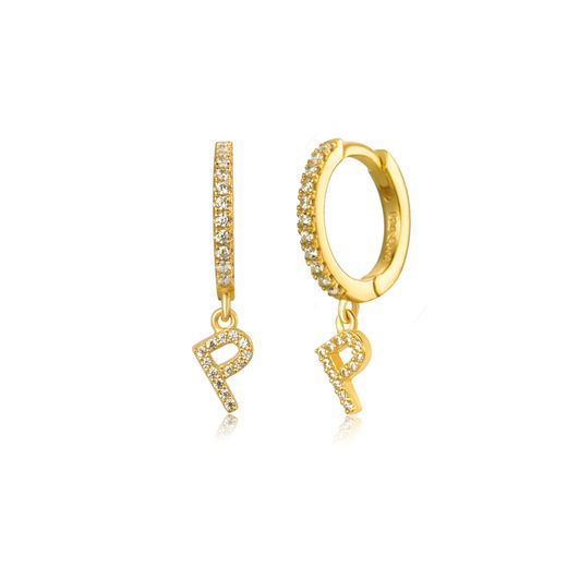 Pendientes Plata Dorada Mujer PEZ0392DOP Aro C. Colgante Letra P & Circonitas
