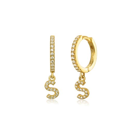 Pendientes Plata Dorada Mujer PEZ0392DOS Aro C. Colgante Letra S & Circonitas