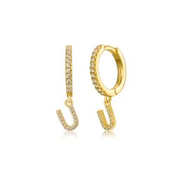 Pendientes Plata Dorada Mujer PEZ0392DOU Aro C. Colgante Letra U & Circonitas