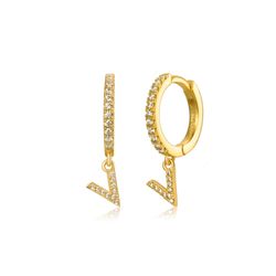 Pendientes Plata Dorada Mujer PEZ0392DOV Aro C. Colgante Letra V & Circonitas