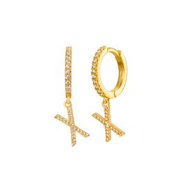 Pendientes Plata Dorada Mujer PEZ0392DOX Aro C. Colgante Letra X & Circonitas