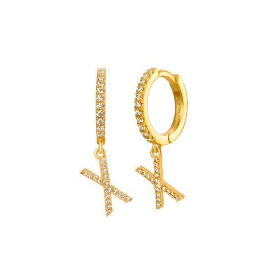 Pendientes Plata Dorada Mujer PEZ0392DOX Aro C. Colgante Letra X & Circonitas
