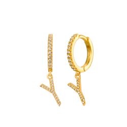 Pendientes Plata Dorada Mujer PEZ0392DOY Aro C. Colgante Letra Y & Circonitas