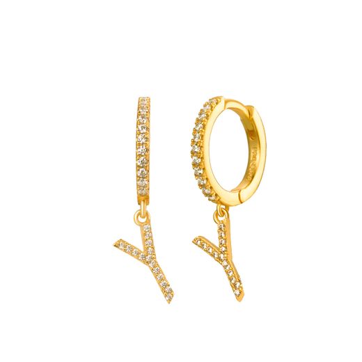 Pendientes Plata Dorada Mujer PEZ0392DOY Aro C. Colgante Letra Y & Circonitas