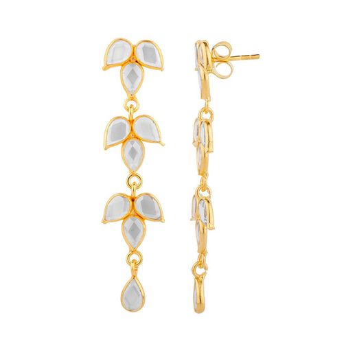 Pendientes Plata Dorada Mujer PEZ0560DO Colgante Flor Piedras Minerales Circonitas