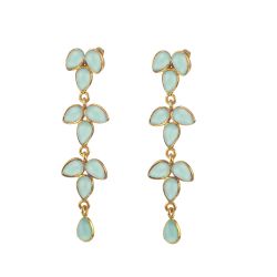 Pendientes Plata Dorada Mujer PEZ0560DOCA Colgante Flor Piedras Minerales Calcedonia