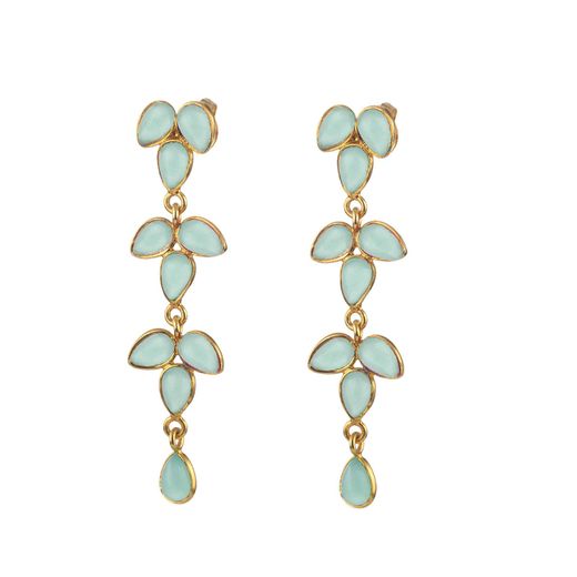 Pendientes Plata Dorada Mujer PEZ0560DOCA Colgante Flor Piedras Minerales Calcedonia