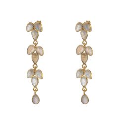 Pendientes Plata Dorada Mujer PEZ0560DOLA Colgante Flor Piedras Minerales Labradorita