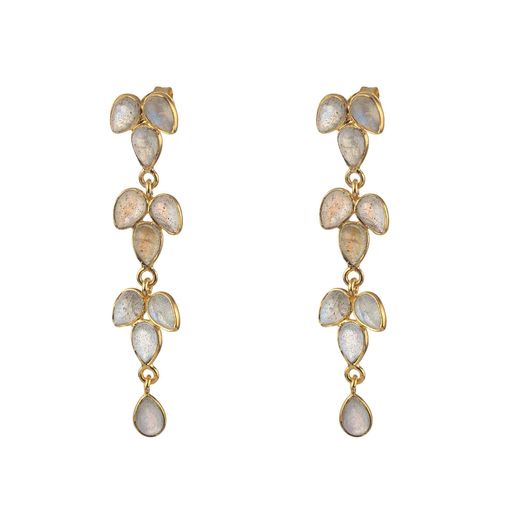 Pendientes Plata Dorada Mujer PEZ0560DOLA Colgante Flor Piedras Minerales Labradorita