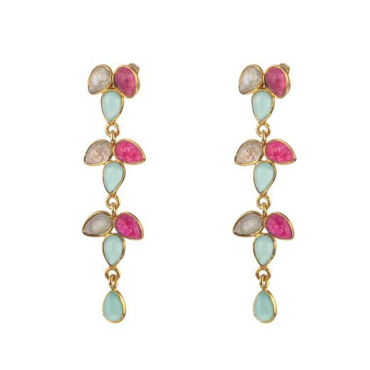 Pendientes Plata Dorada Mujer PEZ0560DOVA Colgante Flor Piedras Minerales Varias