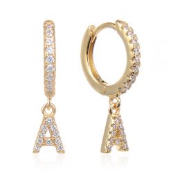 Pendientes Plata Dorada Mujer 6mm PEZ0643DOA Aro Colgante Letra A