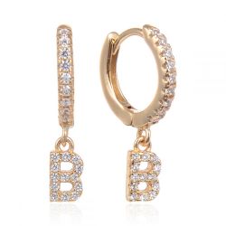 Pendientes Plata Dorada Mujer 6mm PEZ0643DOB Aro Colgante Letra B