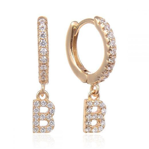 Pendientes Plata Dorada Mujer 6mm PEZ0643DOB Aro Colgante Letra B