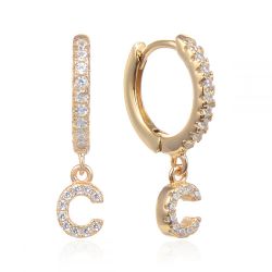 Pendientes Plata Dorada Mujer 6mm PEZ0643DOC Aro Colgante Letra C