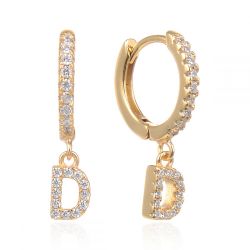 Pendientes Plata Dorada Mujer 6mm PEZ0643DOD Aro Colgante Letra D