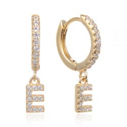 Pendientes Plata Dorada Mujer 6mm PEZ0643DOE Aro Colgante Letra E