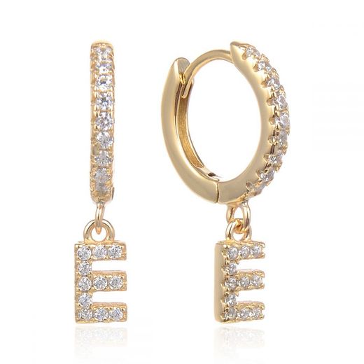 Pendientes Plata Dorada Mujer 6mm PEZ0643DOE Aro Colgante Letra E