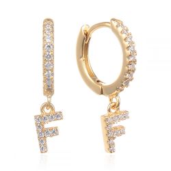 Pendientes Plata Dorada Mujer 6mm PEZ0643DOF Aro Colgante Letra F