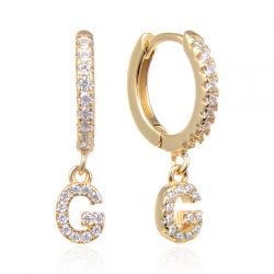 Pendientes Plata Dorada Mujer 6mm PEZ0643DOG Aro Colgante Letra G