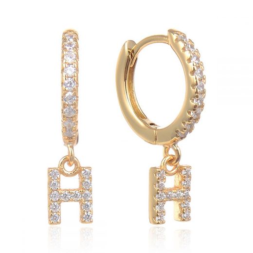 Pendientes Plata Dorada Mujer 6mm PEZ0643DOH Aro Colgante Letra H