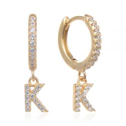 Pendientes Plata Dorada Mujer 6mm PEZ0643DOK Aro Colgante Letra K